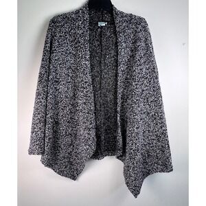 Anthropologie S Sunday Knit Black White Speckled Waterfall Open Front Sweater L